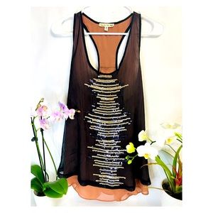 Double Zero • Sheer Sequin High Low Racerback Tank • Size M